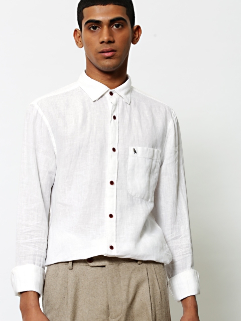 

Mr Bowerbird Men White Linen Tailored Fit Solid Semiformal Linen Shirt