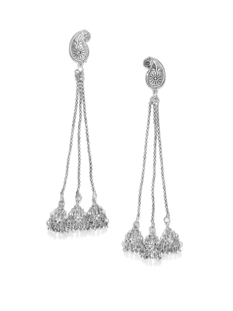 

Anouk Oxidised Silver-Plated Textured Dome Shaped Drop Earrings