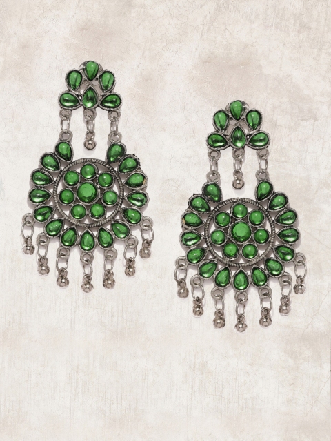

Anouk Oxidised Silver-Plated & Green Contemporary Drop Earrings