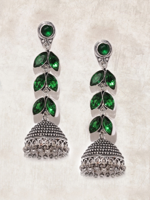 

Anouk Oxidized Green Silver-Plated Dome Shaped Jhumkas