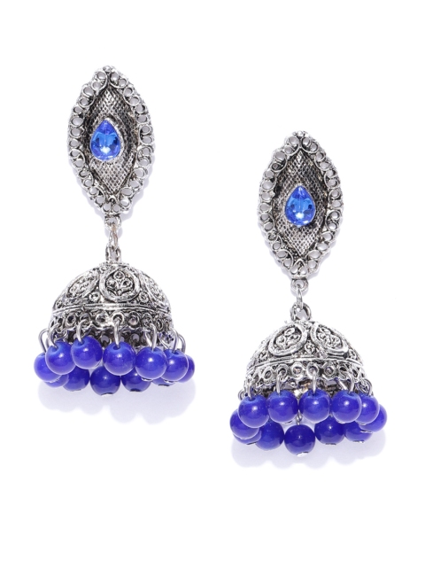 

Anouk Oxidised Blue Silver-Plated Dome Shaped Textured Jhumkas