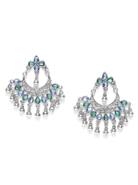 

Anouk Blue Oxidised Silver-Plated Stone-Studded Crescent Shaped Chandbalis