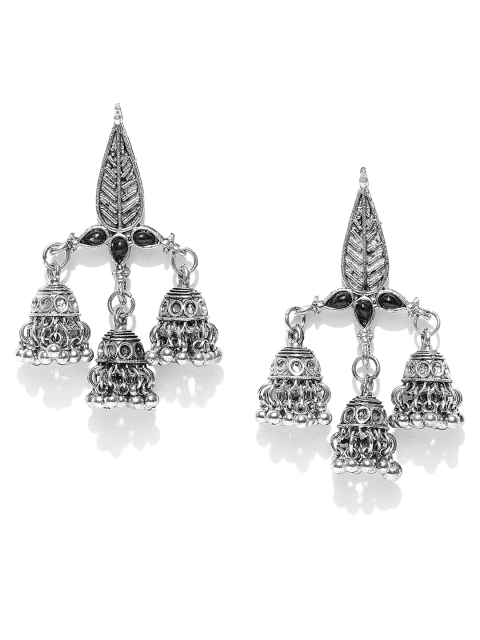 

Anouk Black Oxidised Silver-Plated Dome Shaped Jhumkas