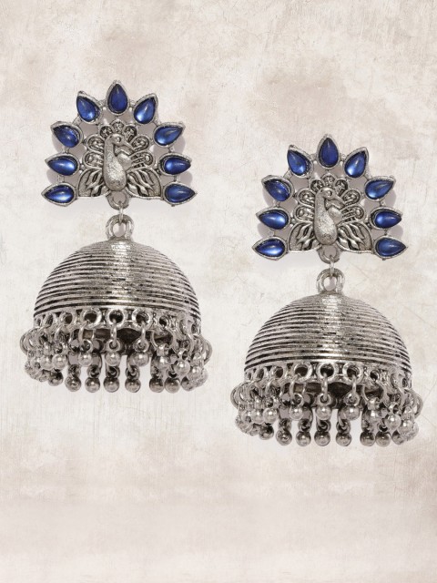 

Anouk Oxidised Silver-Toned & Blue Dome Shaped Jhumkas