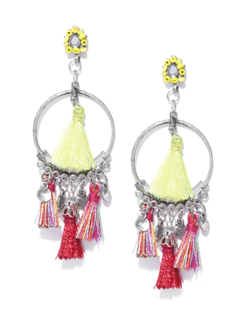 

Anouk Yellow & Red Oxidised Silver-Plated Tasselled Contemporary Drop Earrings