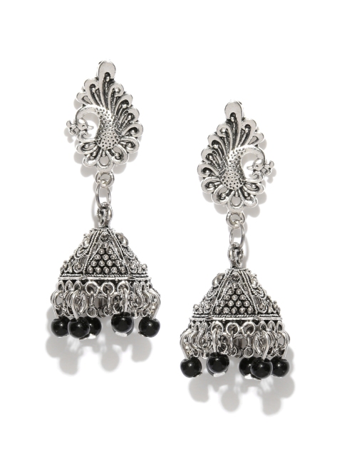 

Anouk Silver-Toned & Black Oxidized Dome Shaped Jhumkas