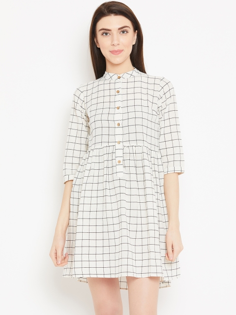 

sassystripes Women Off White Checked A-Line Dress