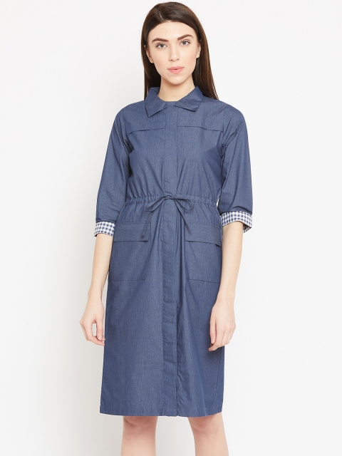 

sassystripes Women Navy Blue Solid Shirt Dress