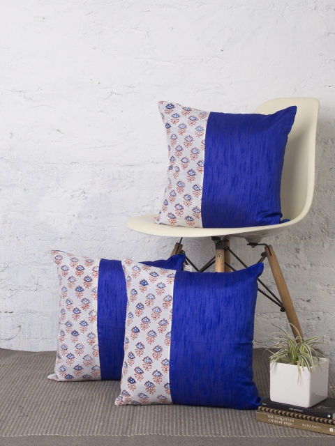 

RANGDESI Blue Set of 3 Ethnic Motifs Square Cushion Covers