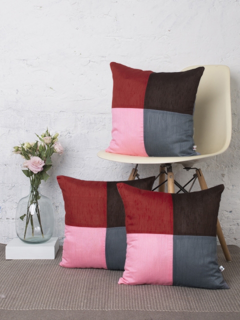 

RANGDESI Multicoloured Set of 3 Solid Square Cushion Covers, Multi