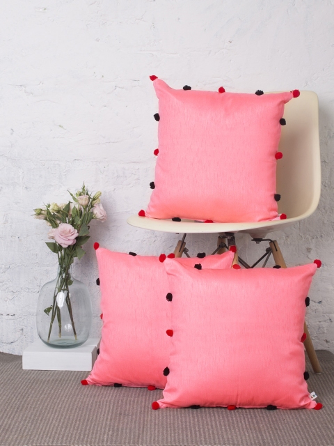 

RANGDESI Pink Set of 3 Solid Square Cushion Covers