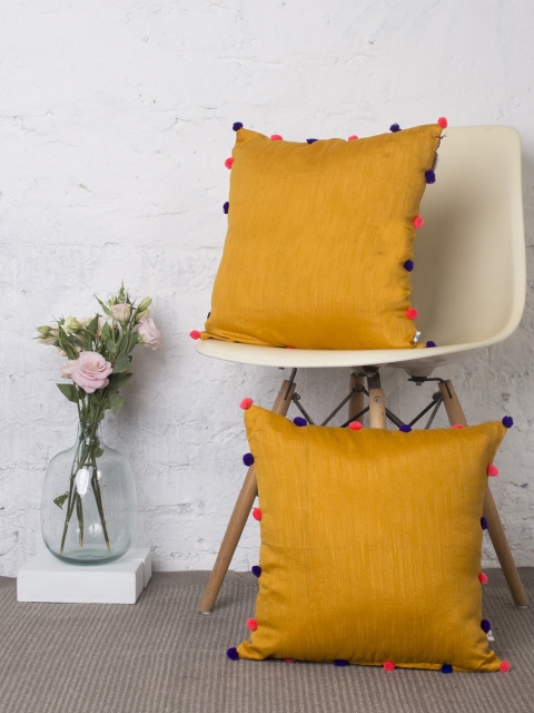 

RANGDESI Yellow Set of 3 Solid Square Cushion Covers