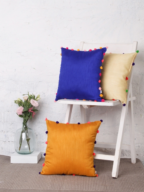 

RANGDESI Blue Set of 3 Solid Square Cushion Covers