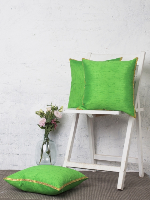 

RANGDESI Green Set of 3 Solid Square Cushion Covers