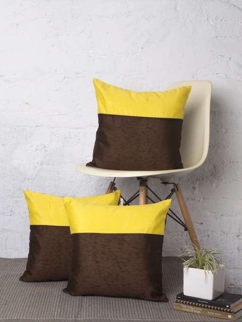 

RANGDESI Brown Set of 3 Solid Square Cushion Covers