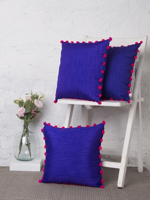 

RANGDESI Blue Set of 3 Solid Square Cushion Covers