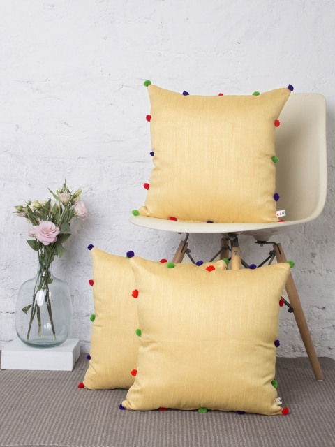 

RANGDESI Beige Set of 3 Solid Square Cushion Covers