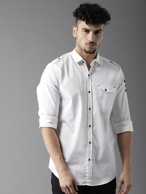 

DENNISON Men White Slim Fit Solid Casual Shirt