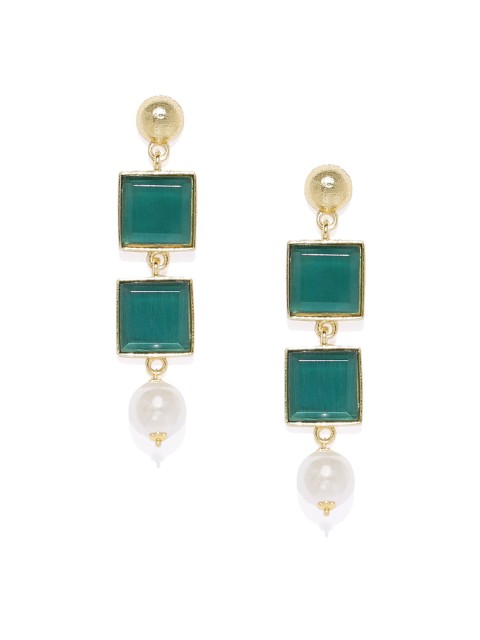 

Alamod Gold-Plated & Green Square Drop Earrings