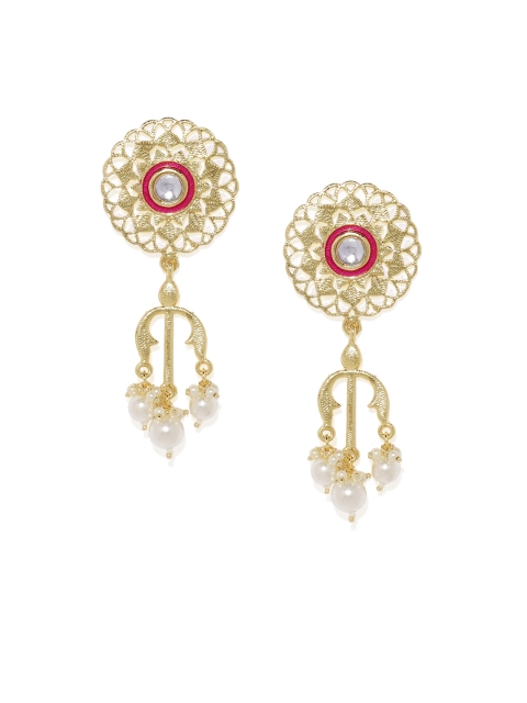 

Alamod Gold-Plated & White Circular Drop Earrings
