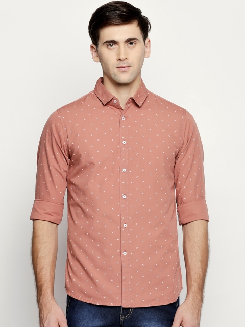 

Dennis Lingo Men Nude-Coloured Slim Fit Printed Casual Shirt