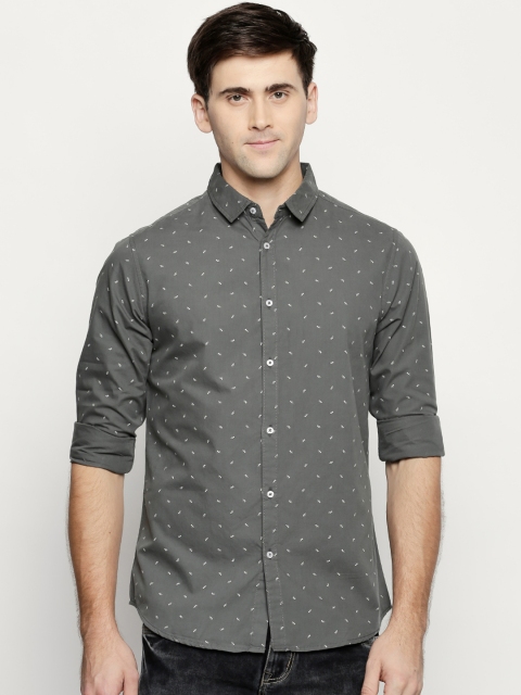 

Dennis Lingo Men Grey Modern Slim Fit Printed Casual Shirt