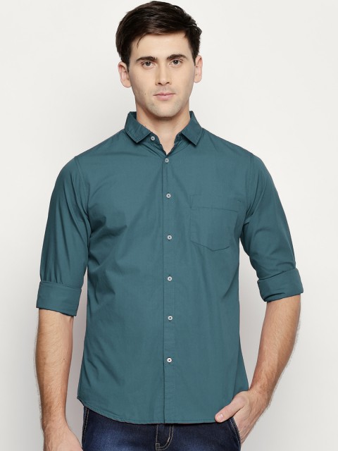 

Dennis Lingo Men Teal Blue Slim Fit Solid Casual Shirt
