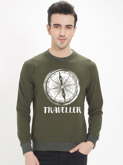 

WYO Men Olive Green Printed Sweatshirt