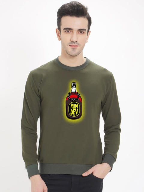 

WYO Men Olive Green Printed Sweatshirt