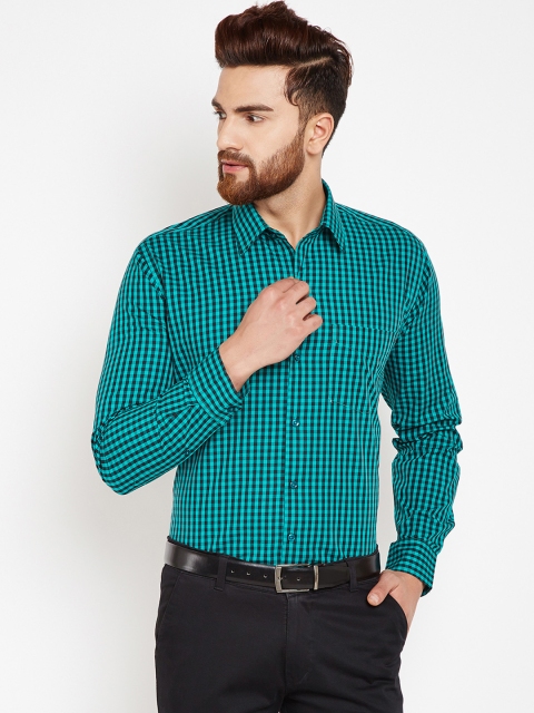 

Hancock Men Sea Green & Black Slim Fit Checked Formal Shirt