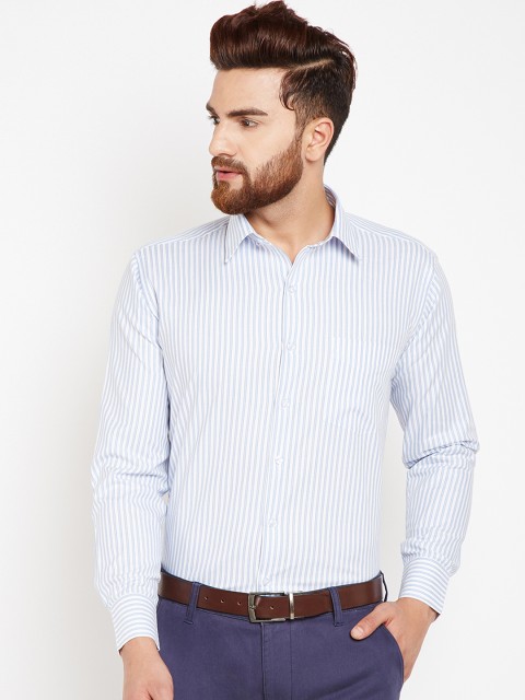 

Hancock Men White & Blue Regular Fit Striped Formal Shirt