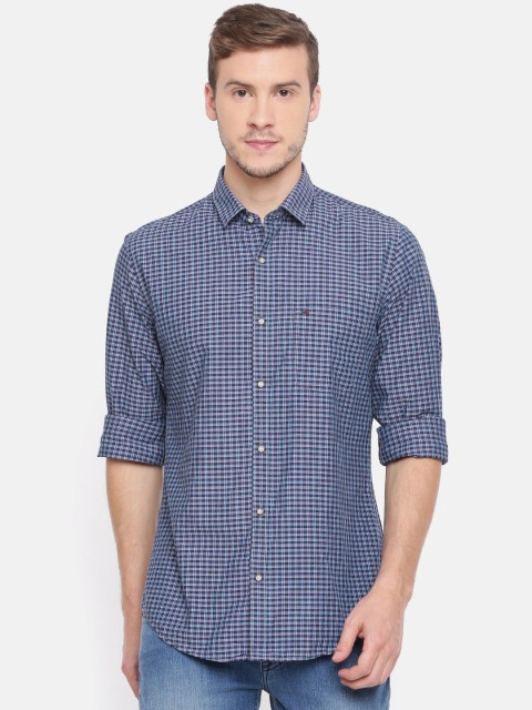 

Peter England Casuals Men Grey & Blue Slim Fit Checked Casual Shirt