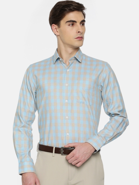 

Peter England Men Blue & Beige Slim Fit Checked Formal Shirt