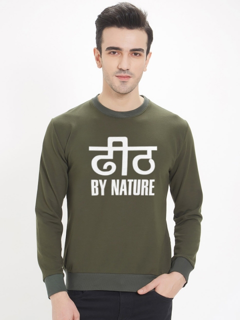 

WYO Men Olive Green Printed Sweatshirt