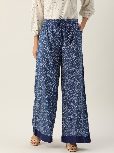 

Moda Rapido Women Blue & White Printed Wide Leg Palazzos