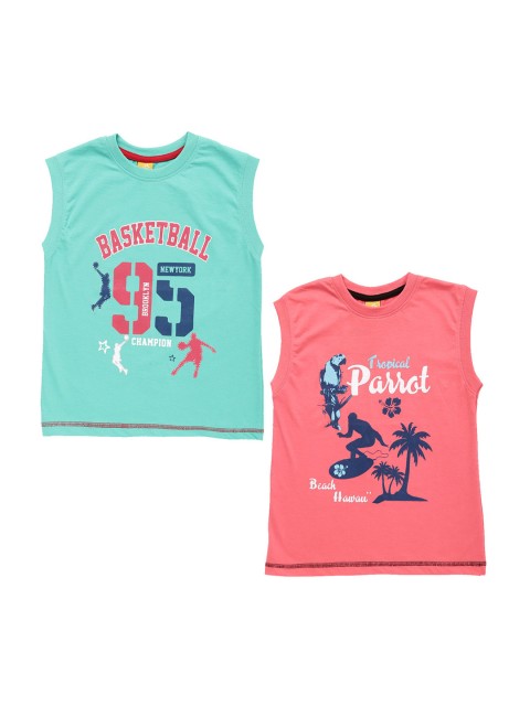 

Dollar Champion Kidswear Boys Pack of 2 Printed Sleeveless T-shirts, Sea green