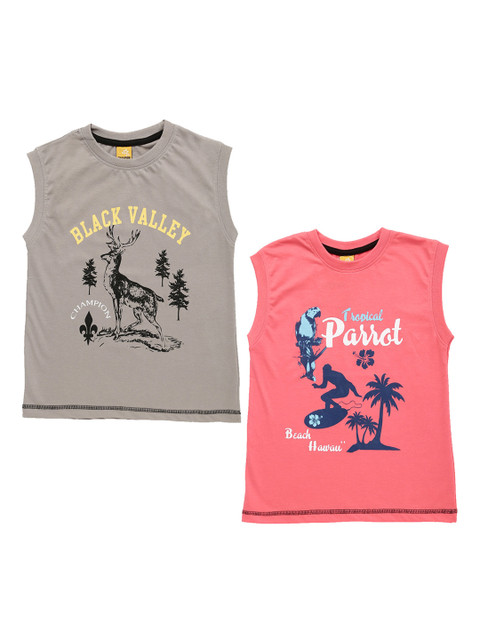 

Dollar Champion Kidswear Boys Pack of 2 Printed Sleeveless T-shirts, Grey