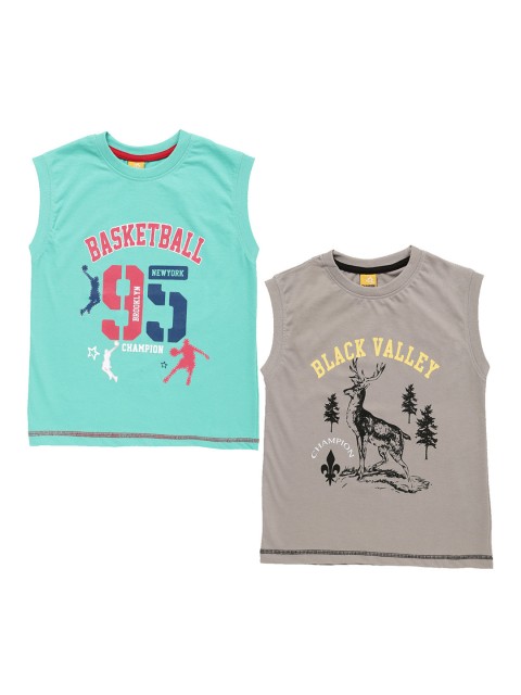 

Dollar Champion Kidswear Boys Pack of 2 Printed Round Neck T-shirt, Turquoise blue