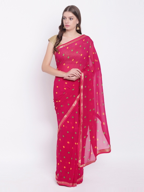 

Chhabra 555 Pink Poly Georgette Printed Leheriya Saree