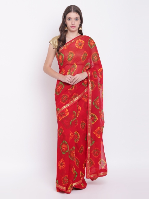 

Chhabra 555 Red Poly Georgette Printed Leheriya Saree