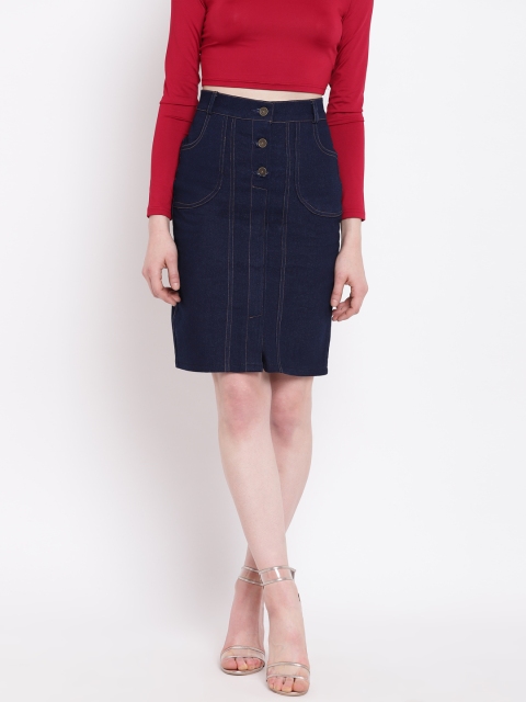 

Rider Republic Women Navy Blue Denim Pencil Skirt