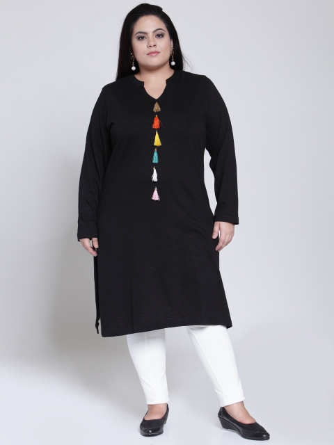 

plusS Women Black Embroidered Straight Kurta