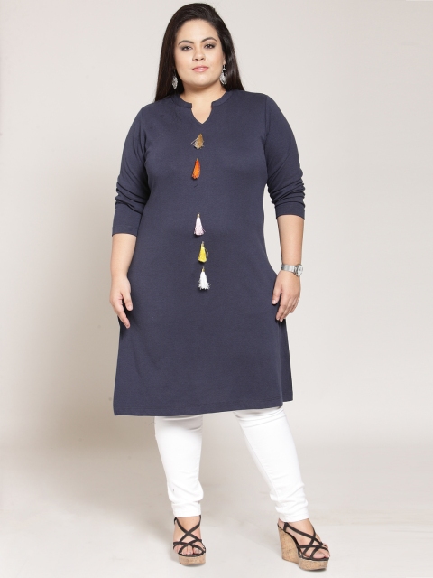 

plusS Women Navy Blue Solid Straight Kurta