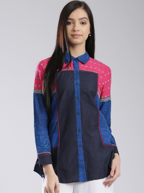 

W Women Blue & Pink Printed Casual Shirt