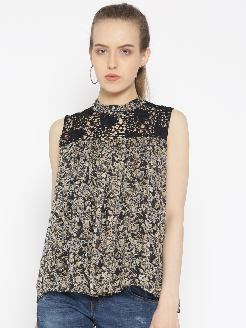 

Antheaa Women Black & Beige Printed A-Line Top