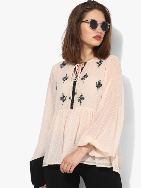 

Antheaa Peach-Coloured Self-Design A-line Top