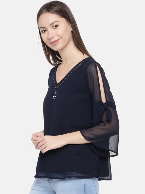 

Antheaa Women Navy Blue Solid Top