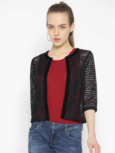 

Antheaa Black Lace Open Front Shrug