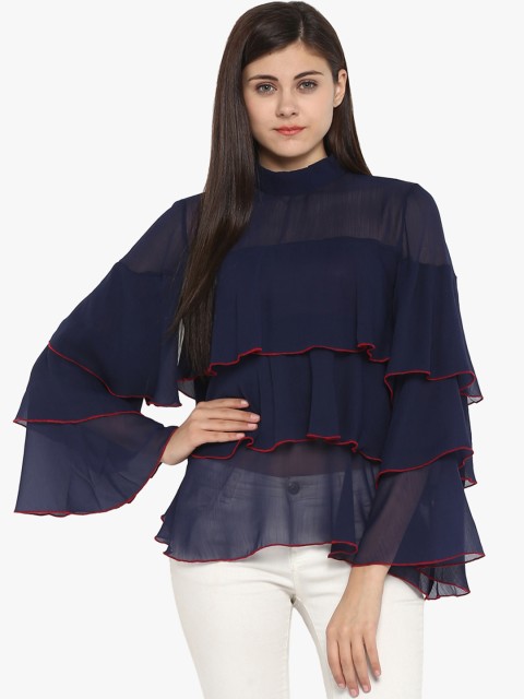 

Antheaa Women Navy Blue Solid Tiered Top