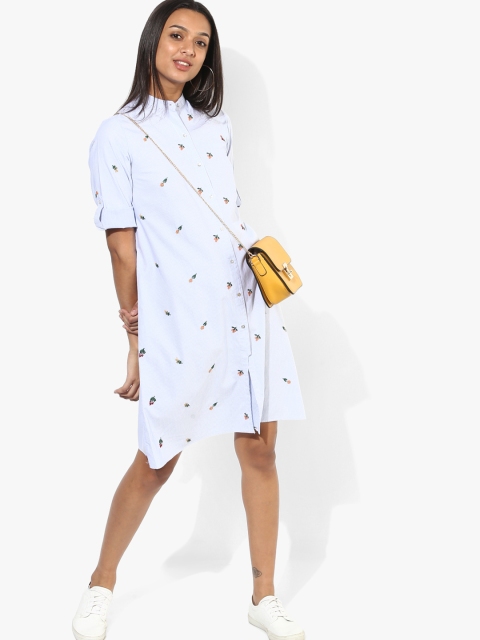 

Antheaa Women Blue & White Striped Shirt Dress